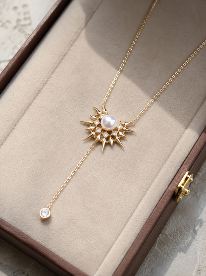 Celestial Pearl Sunburst Y Necklace