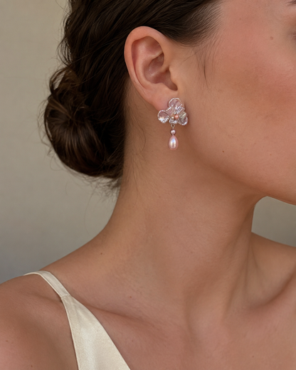 Women’s Baroque Pearl Flower Earrings with Pink Pearl Drops