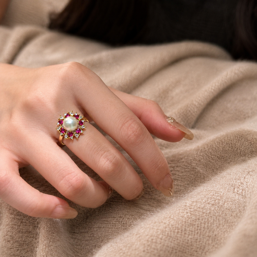 Iridescent Freshwater Pearl Halo Ring