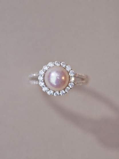 Lumière Pearl & Moissanite Adjustable Ring