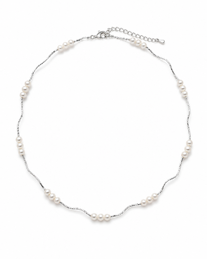 Filigrane Perlenkette Damen aus 925 Silber mit Süßwasserperlen