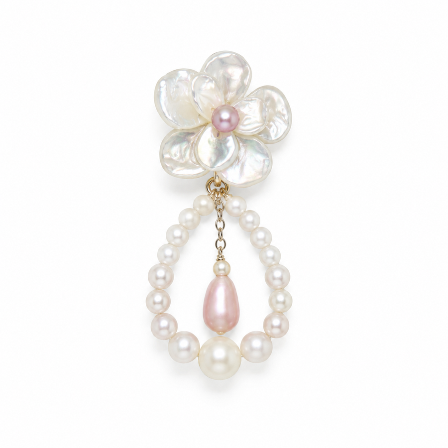 Silver Flower Earrings with Baroque and Freshwater Pearls