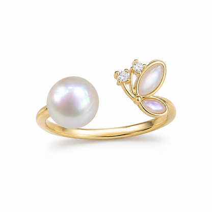 Schmetterlingsring Damen mit natürlicher Süßwasserperle – goldfarben