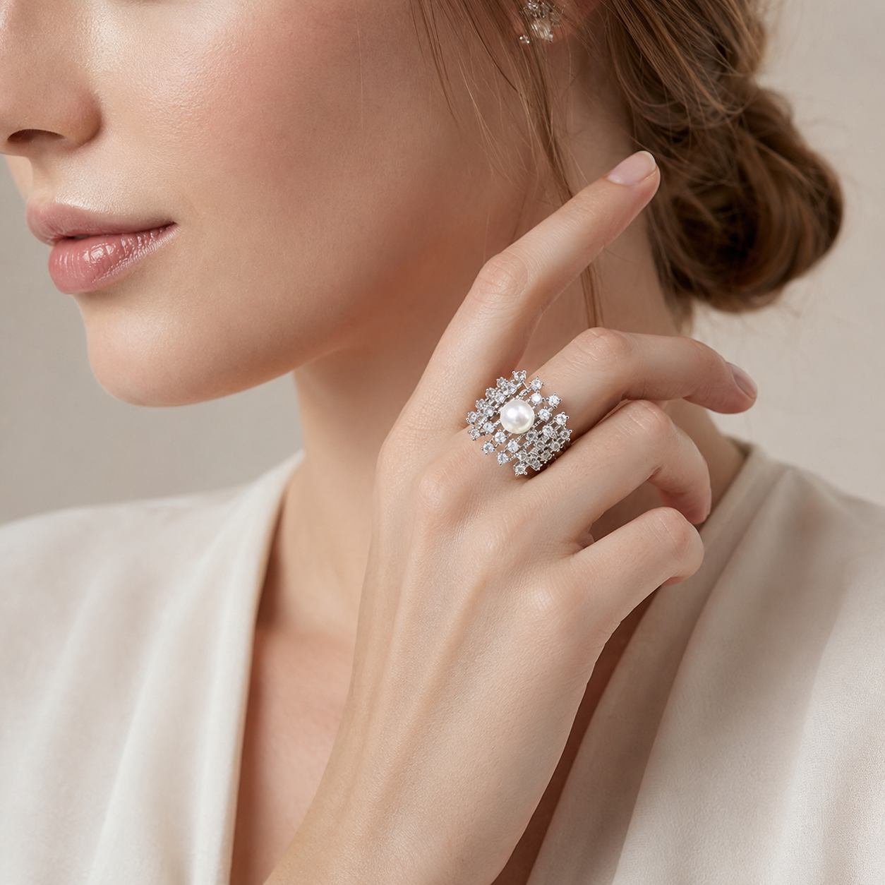 Halo Süßwasserperlen-Ring mit Zirkonia – 14K Gold oder 925 Sterlingsilber