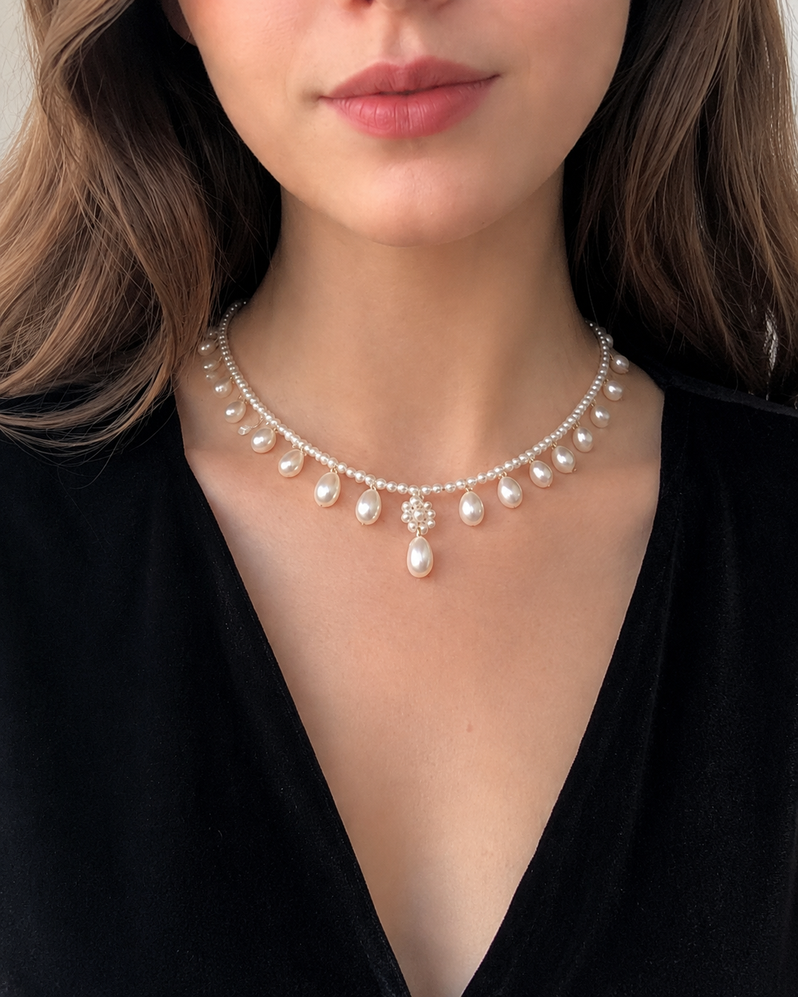 Belle 9mm Freshwater Pearl Drop Accent Necklace in Sterling Silver