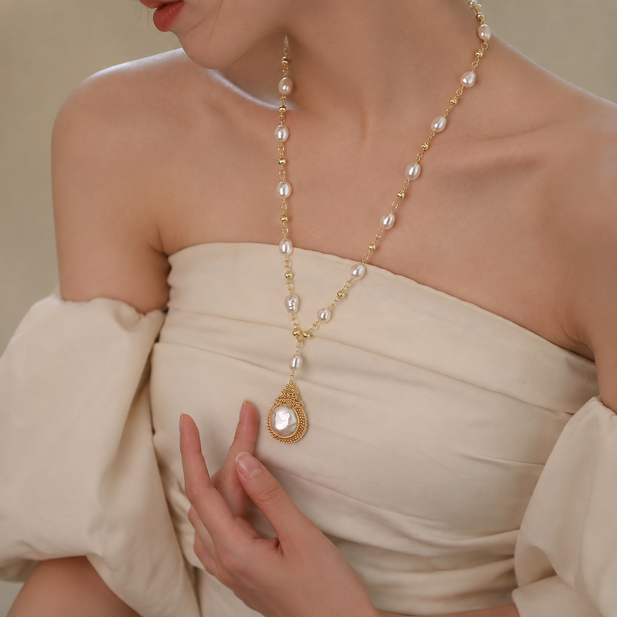 Seren 9mm Freshwater Pearl Lariat Necklace, 67cm