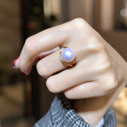 Cultured Pearl Adjustable Pavé Ring