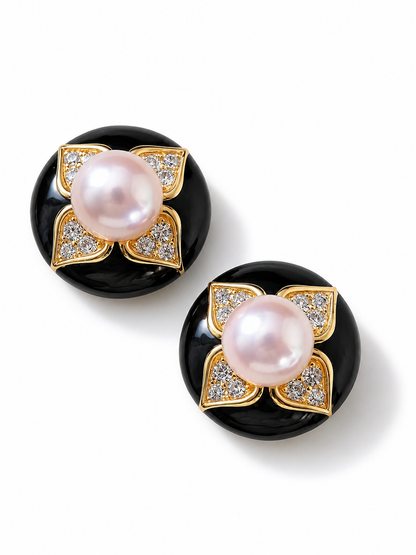 Noir Fleur 7–8mm Akoya Pearl Statement Earrings