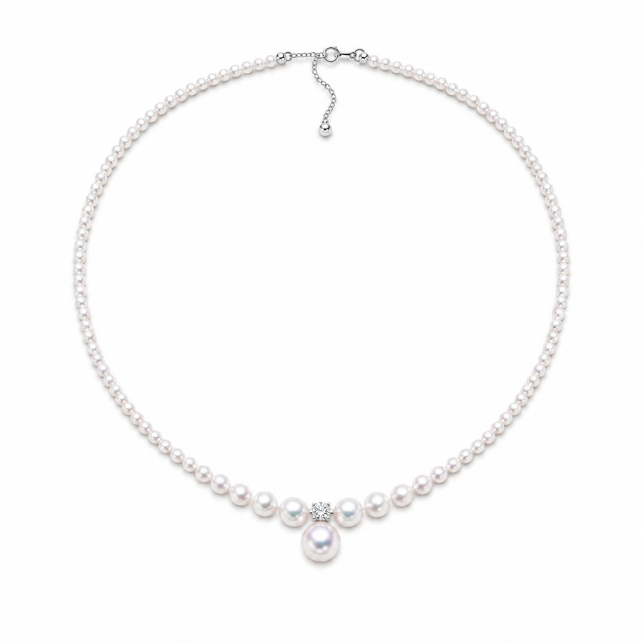 Graduated Freshwater Pearl Necklace, 3–10 mm, Silver Clasp