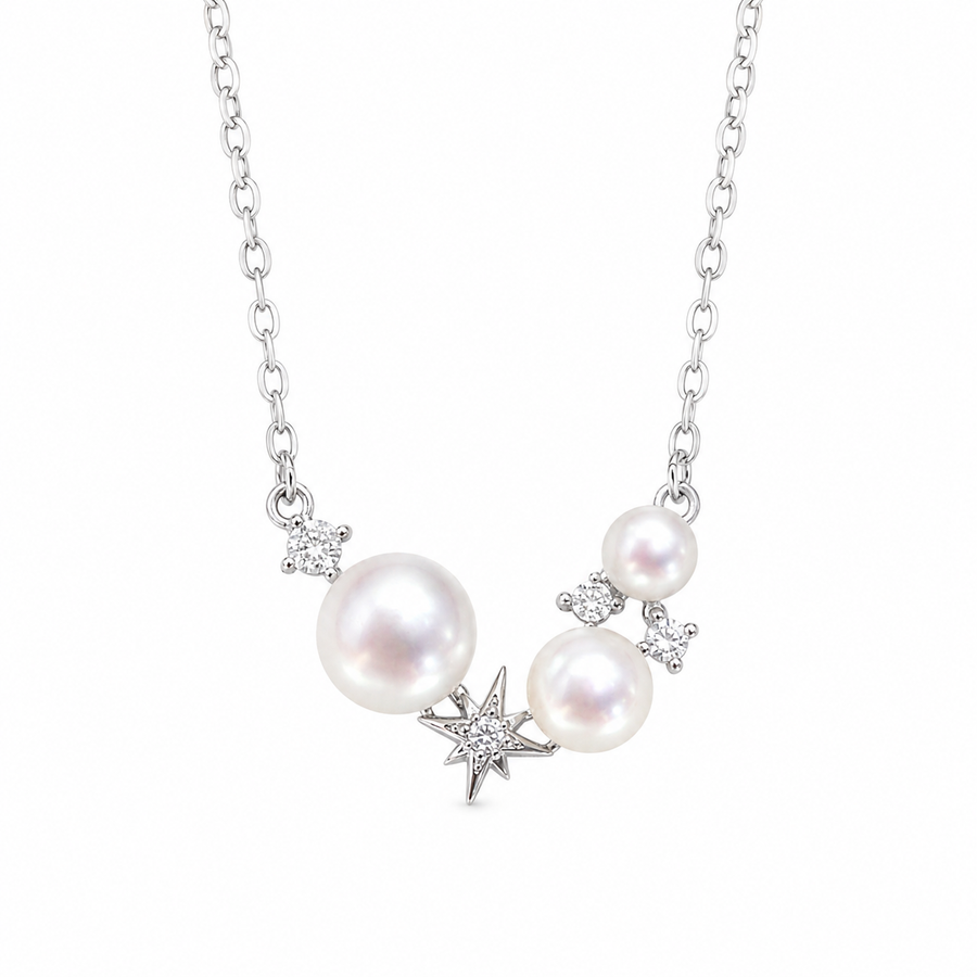 925 Sterling Silver Star Necklace with Natural Pearls
