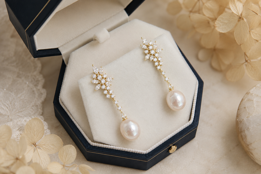 Iridescent Freshwater Pearl Floral Drop Earrings