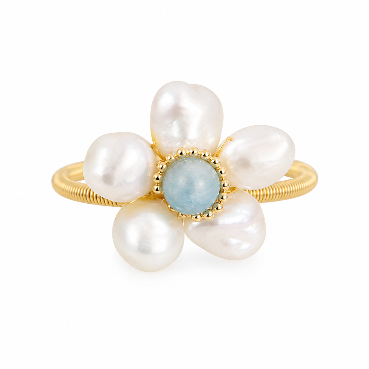 Blumenring Damen aus 18K Gold mit natürlichen Barockperlen