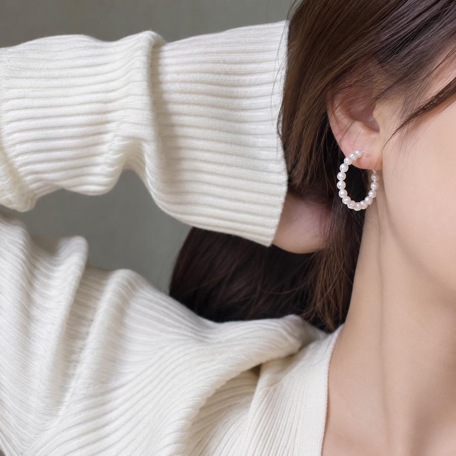 Hoop Earrings with Natural Freshwater Pearls