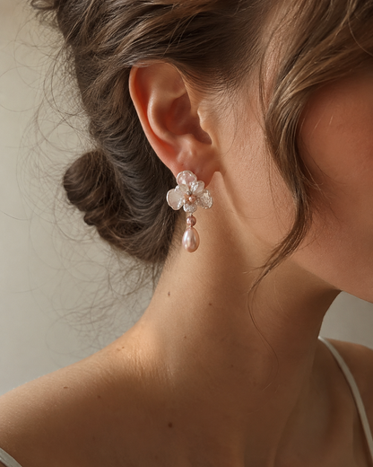 Women’s Baroque Pearl Flower Earrings with Pink Pearl Drops