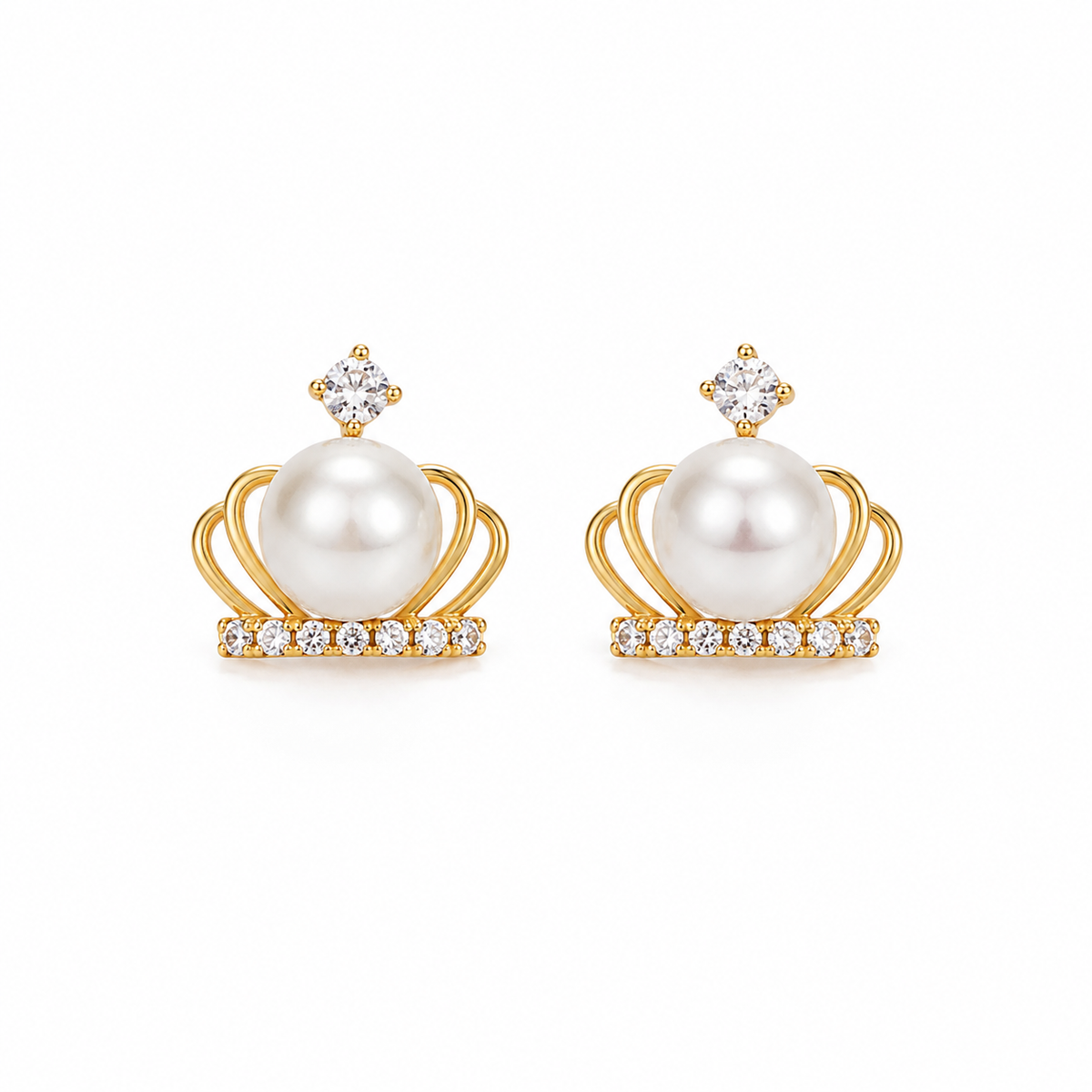 6.5mm Akoya pearl crown stud earrings worn on ear