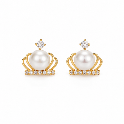 6.5mm Akoya pearl crown stud earrings worn on ear
