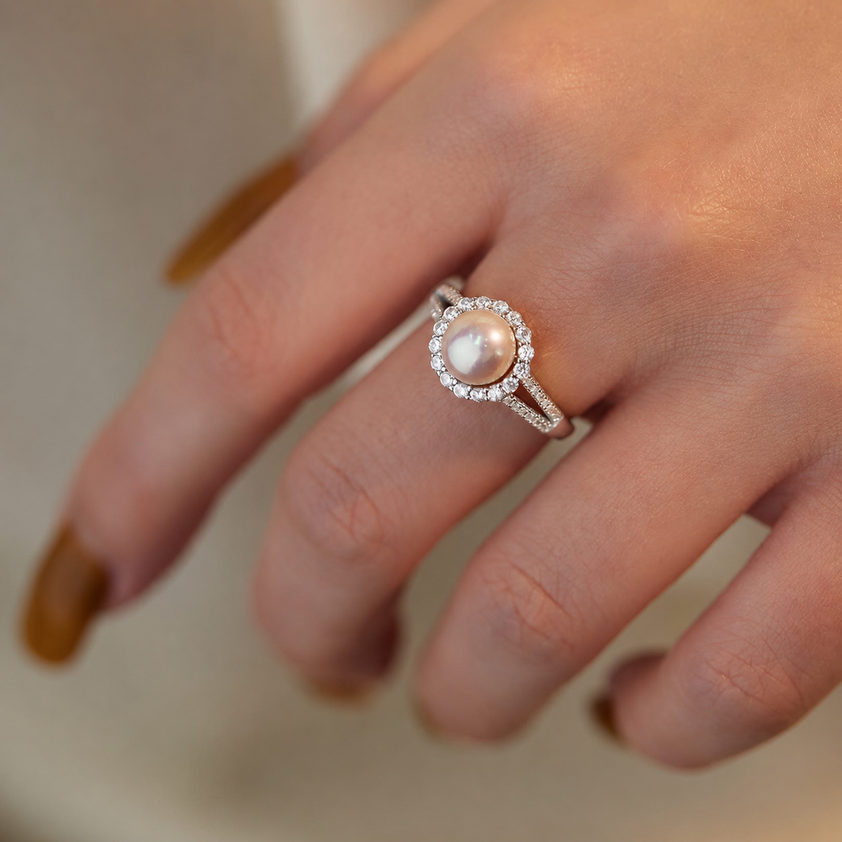 Lumière Pearl & Moissanite Adjustable Ring