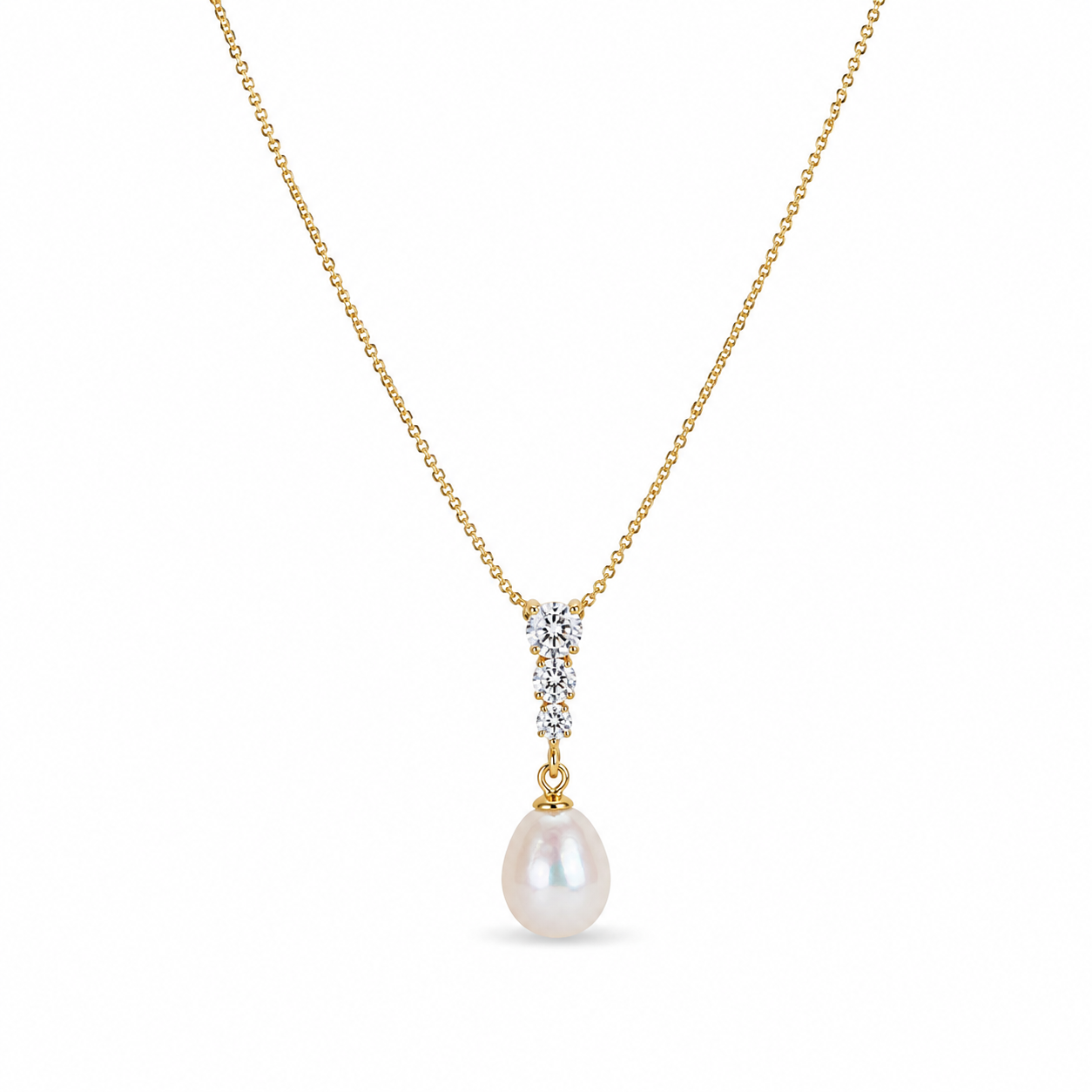 Perlenkette Damen mit Süßwasserperle & Zirkonia – goldfarben