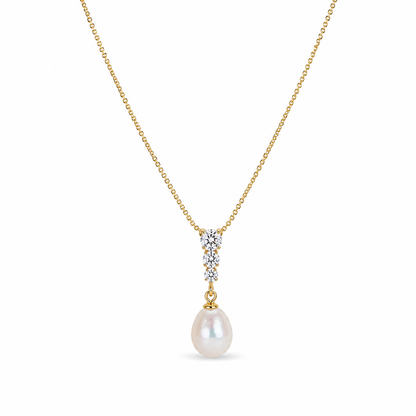Perlenkette Damen mit Süßwasserperle & Zirkonia – goldfarben