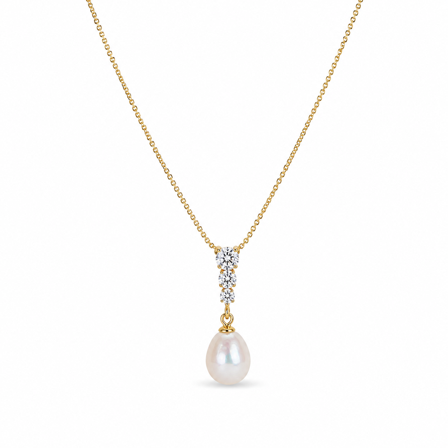Freshwater Pearl and Cubic Zirconia Necklace — Gold Tone
