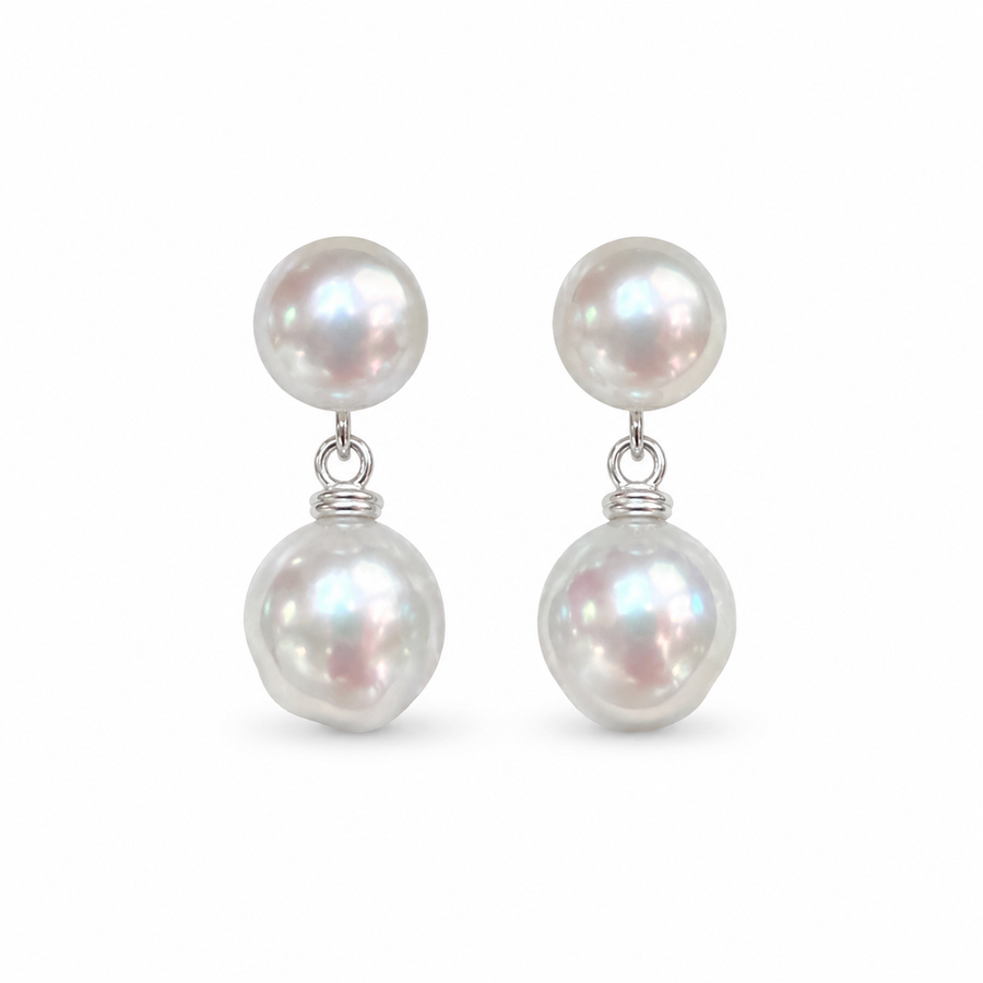Serena Double Akoya Pearl Drop Earrings