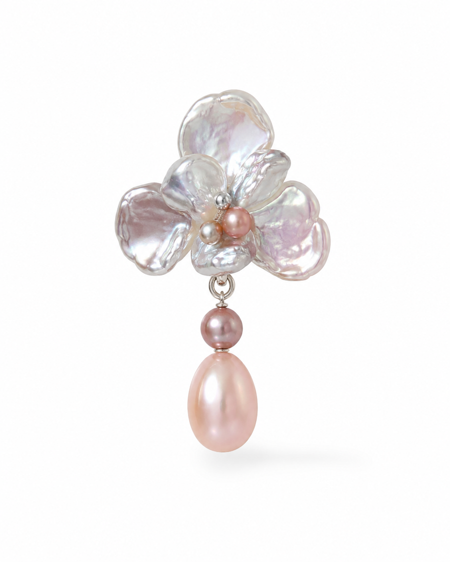 Women’s Baroque Pearl Flower Earrings with Pink Pearl Drops