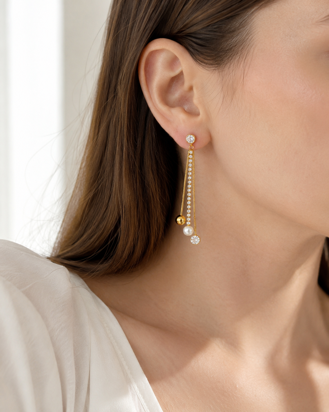Lange Perlenohrringe Damen mit Süßwasserperle – gold- oder silberfarben