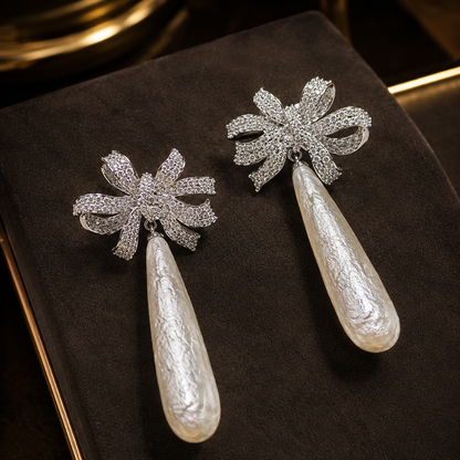 Elongated Baroque Pearl Bow Drop Earrings