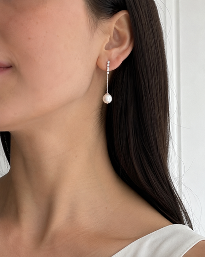 Long Natural Pearl Earrings with Fine Silver Chains