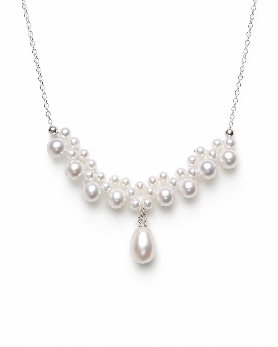 Women’s 925 Sterling Silver Necklace with Natural Pearls