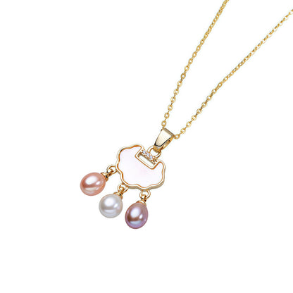 Handtaschen-Halskette aus 14 Karat Gold mit bunten Süßwasserperlen