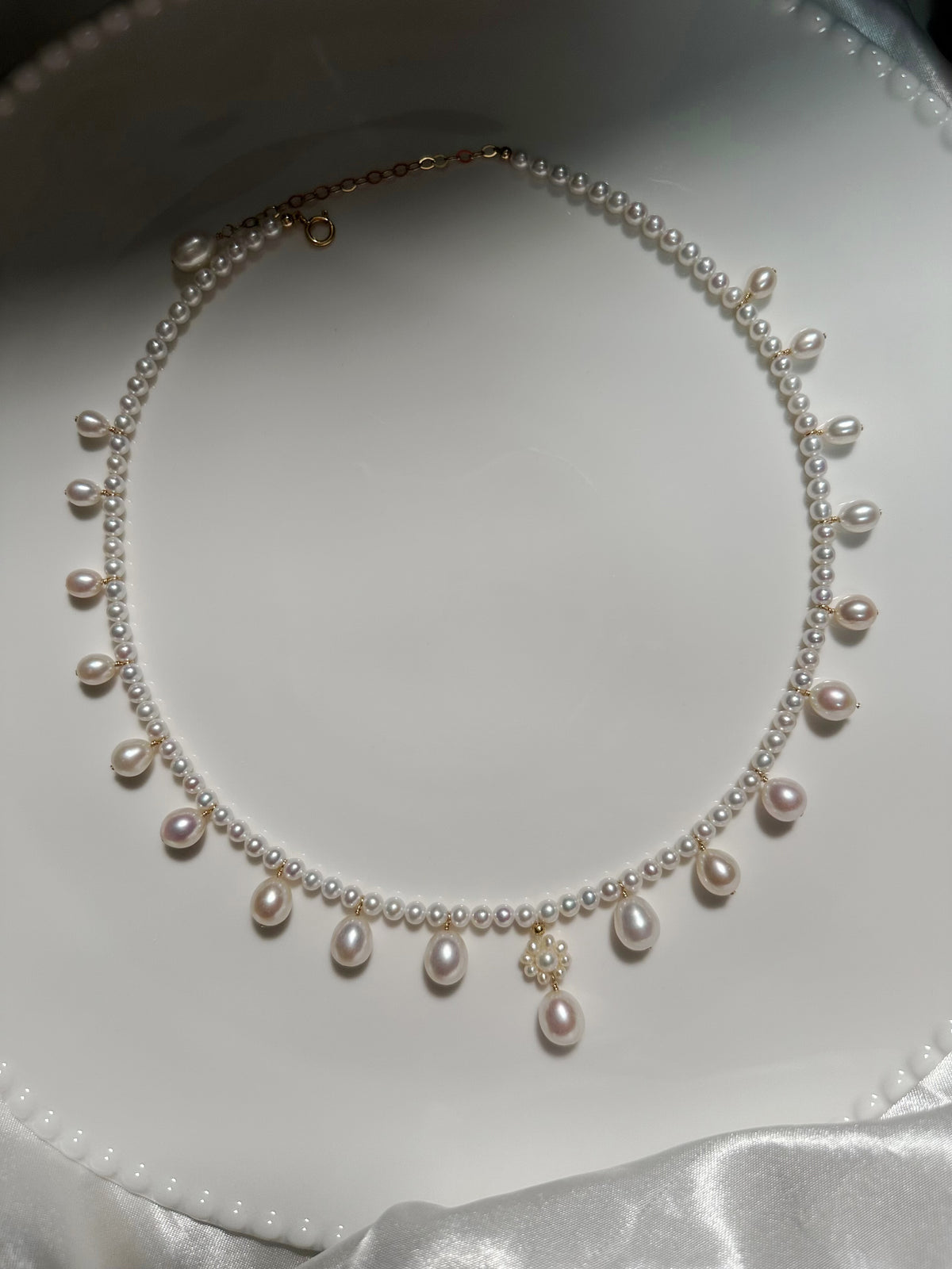 Belle 9mm Freshwater Pearl Drop Accent Necklace in Sterling Silver
