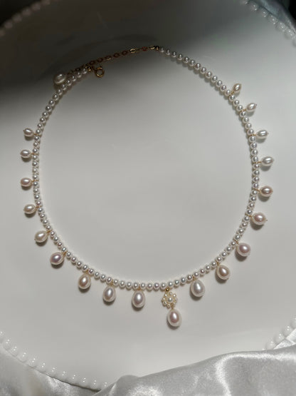 Belle 9mm Freshwater Pearl Drop Accent Necklace in Sterling Silver