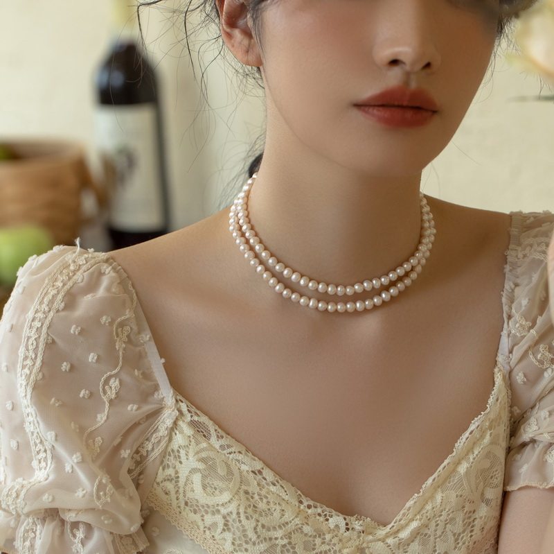 Opaline 7mm Freshwater Pearl Double-Strand Necklace in Sterling Silver