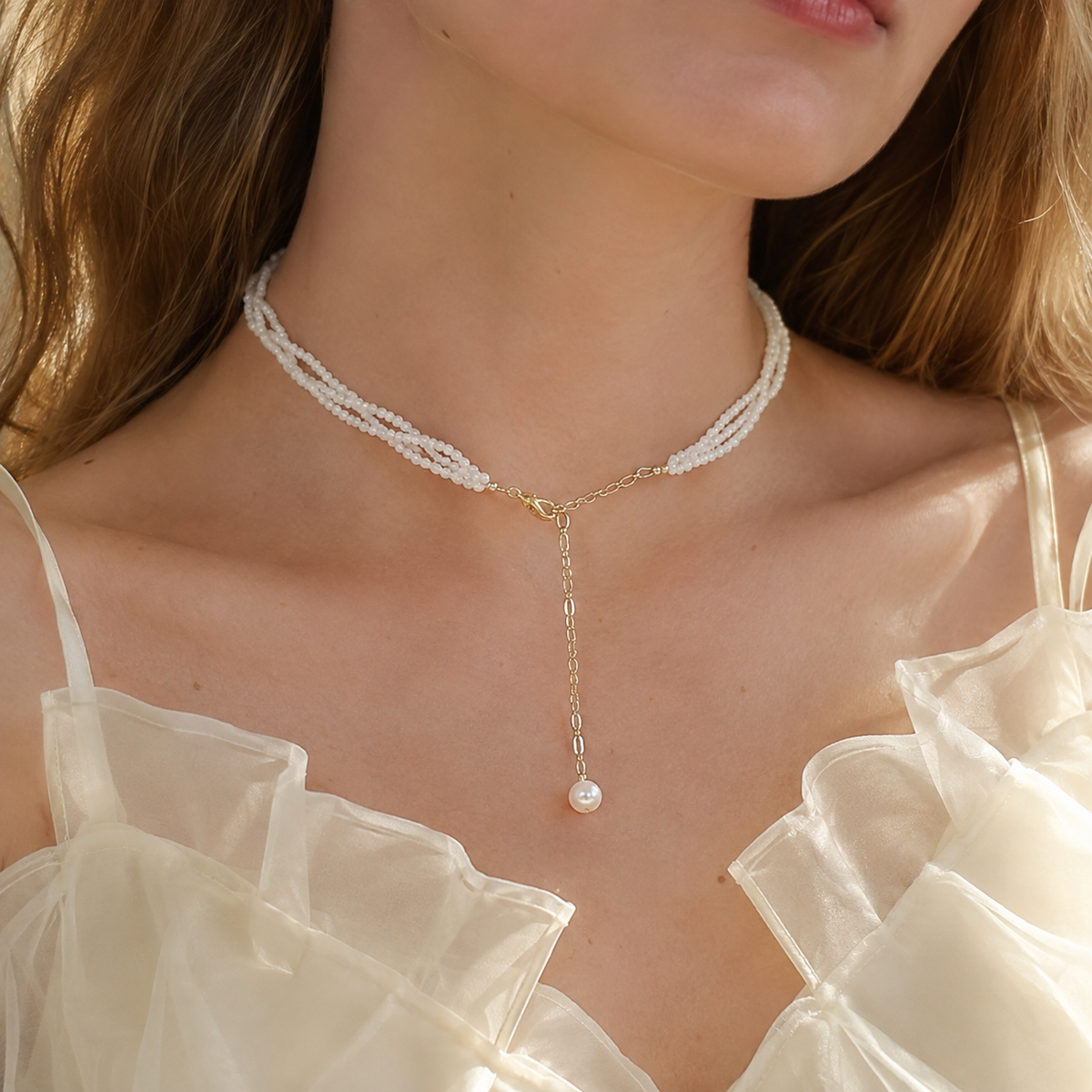 Lumière 3mm Layered Freshwater Pearl Necklace in 14K Gold