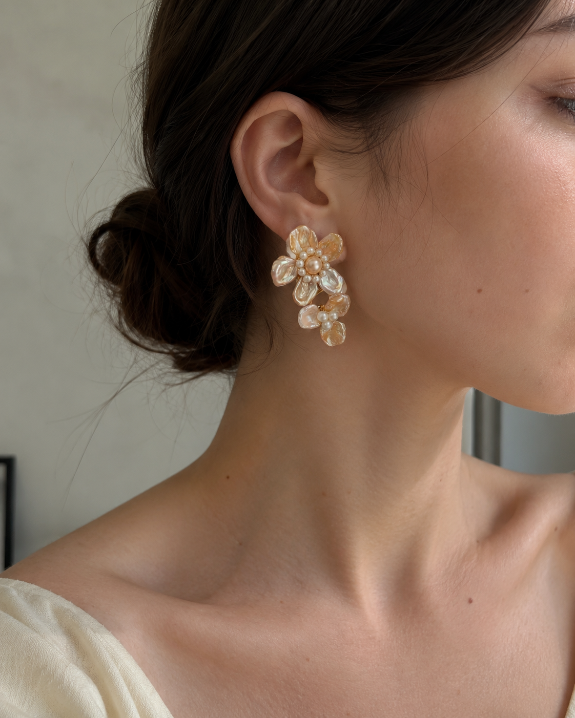 Women’s Baroque Pearl Double Flower Earrings