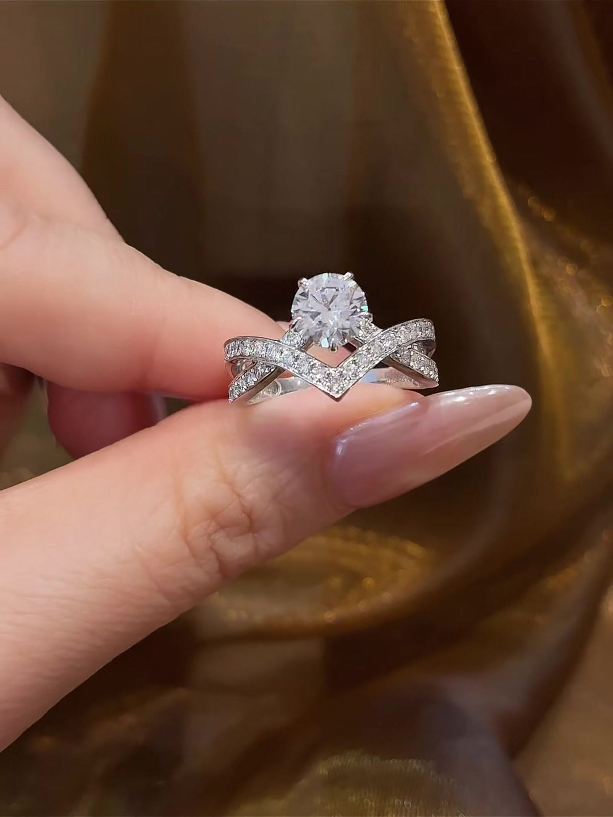 Front view of lab-grown diamond heart statement ring for romantic gifts