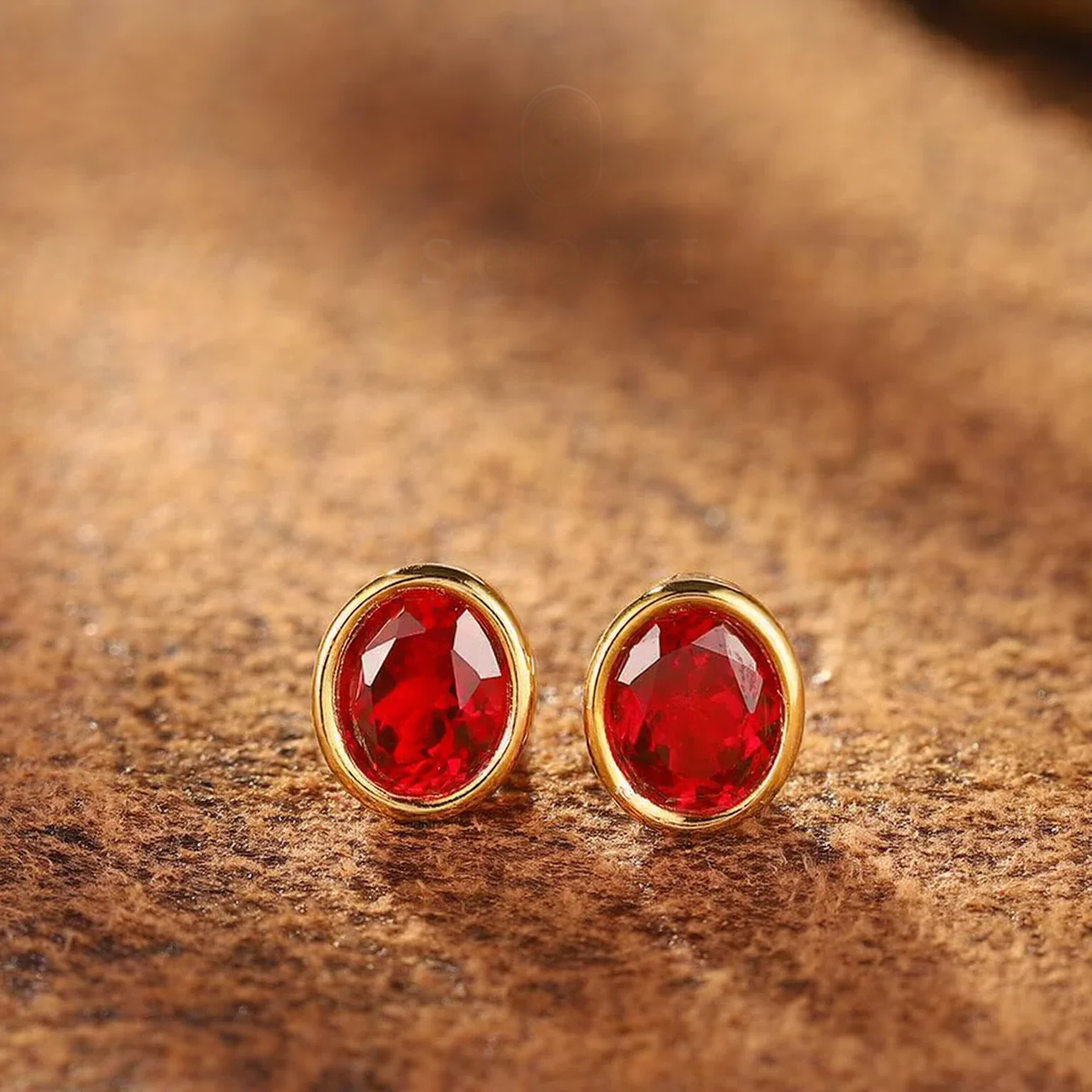 Atelier Lab-Grown Ruby Bezel Stud Earrings in 16K Gold