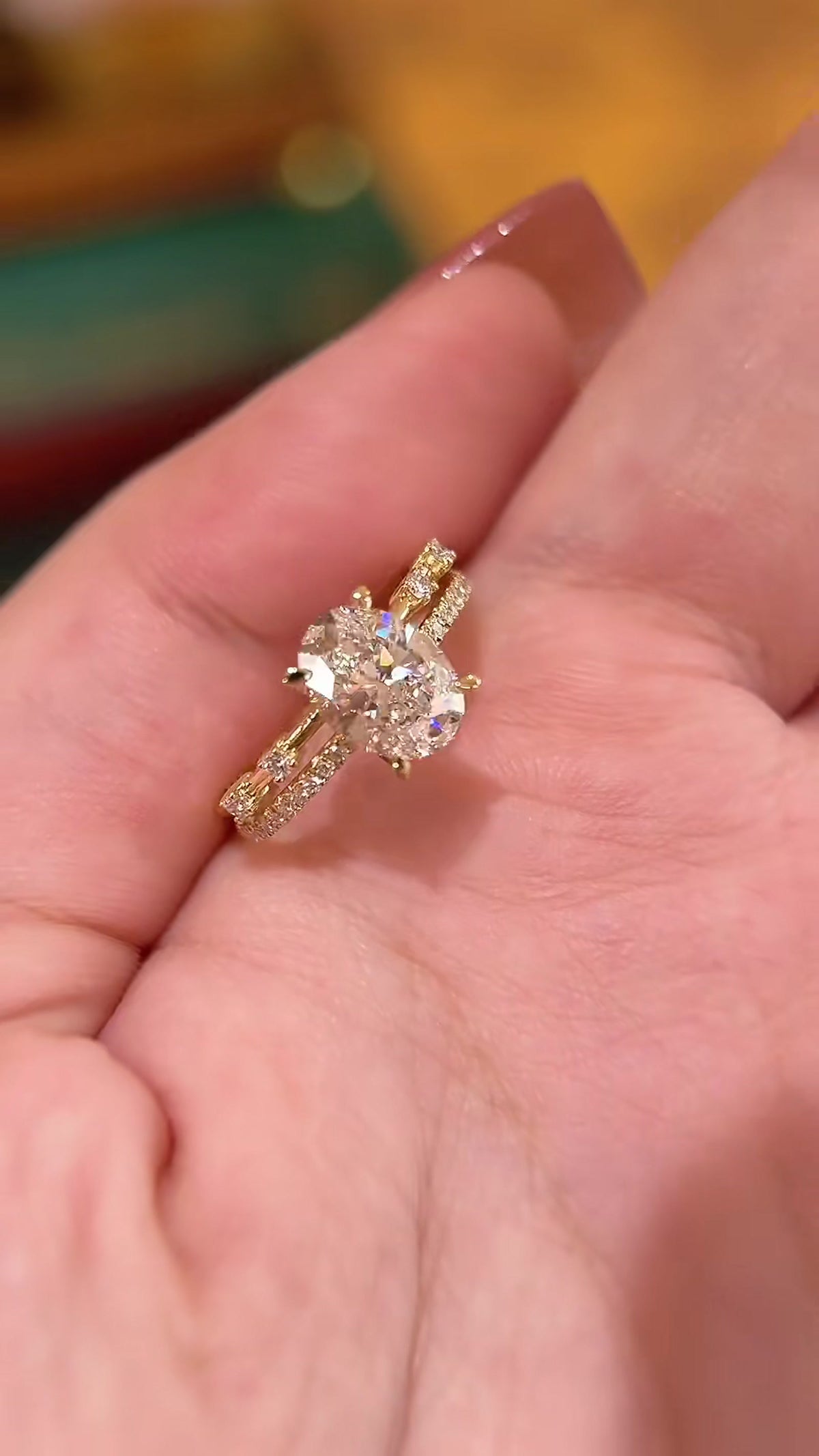 Close-up of lab-grown diamond double band engagement ring for modern proposals