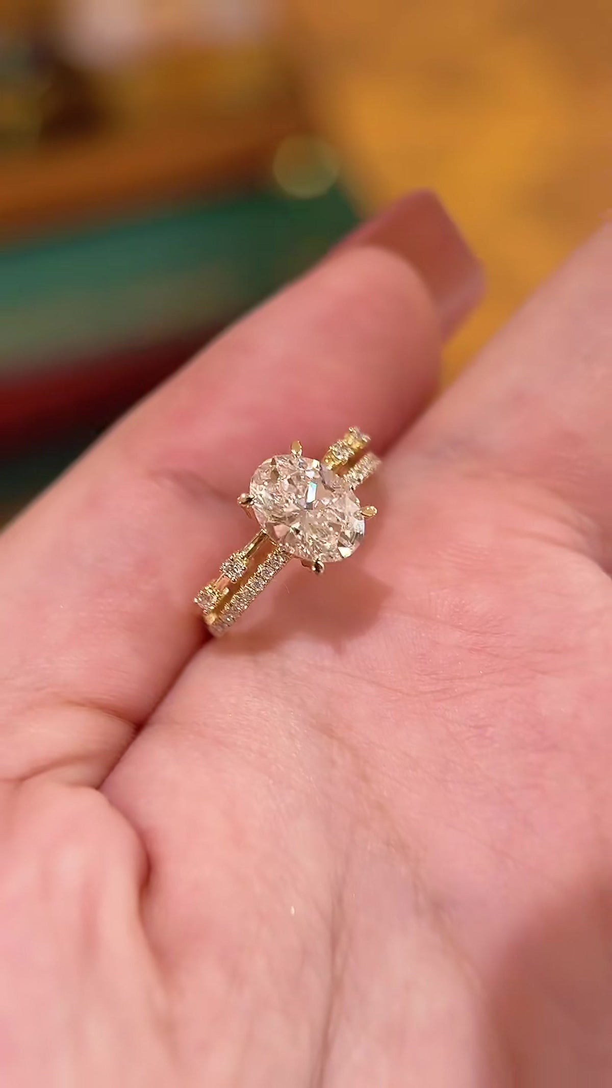 Front view of lab-grown diamond double band engagement ring for modern proposals