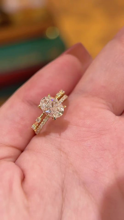 Styled view of lab-grown diamond double band engagement ring for modern proposals