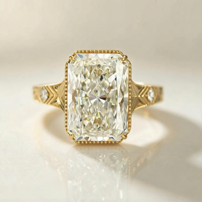Front view of radiant-cut lab-grown diamond engagement ring for modern proposals