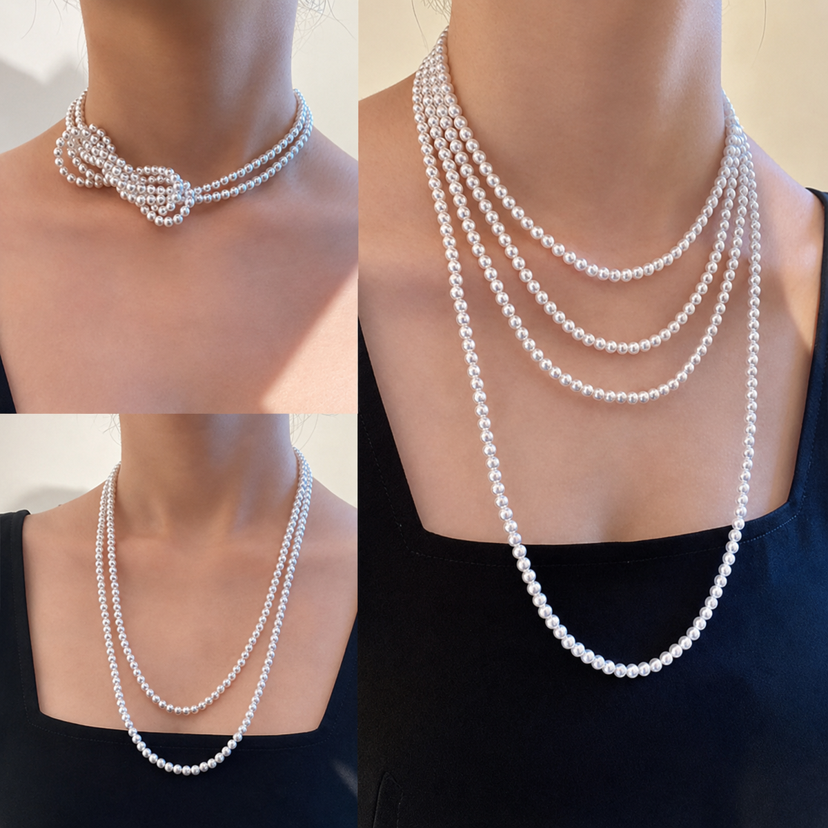 Multiple styling options for an Aurora Akoya pearl necklace