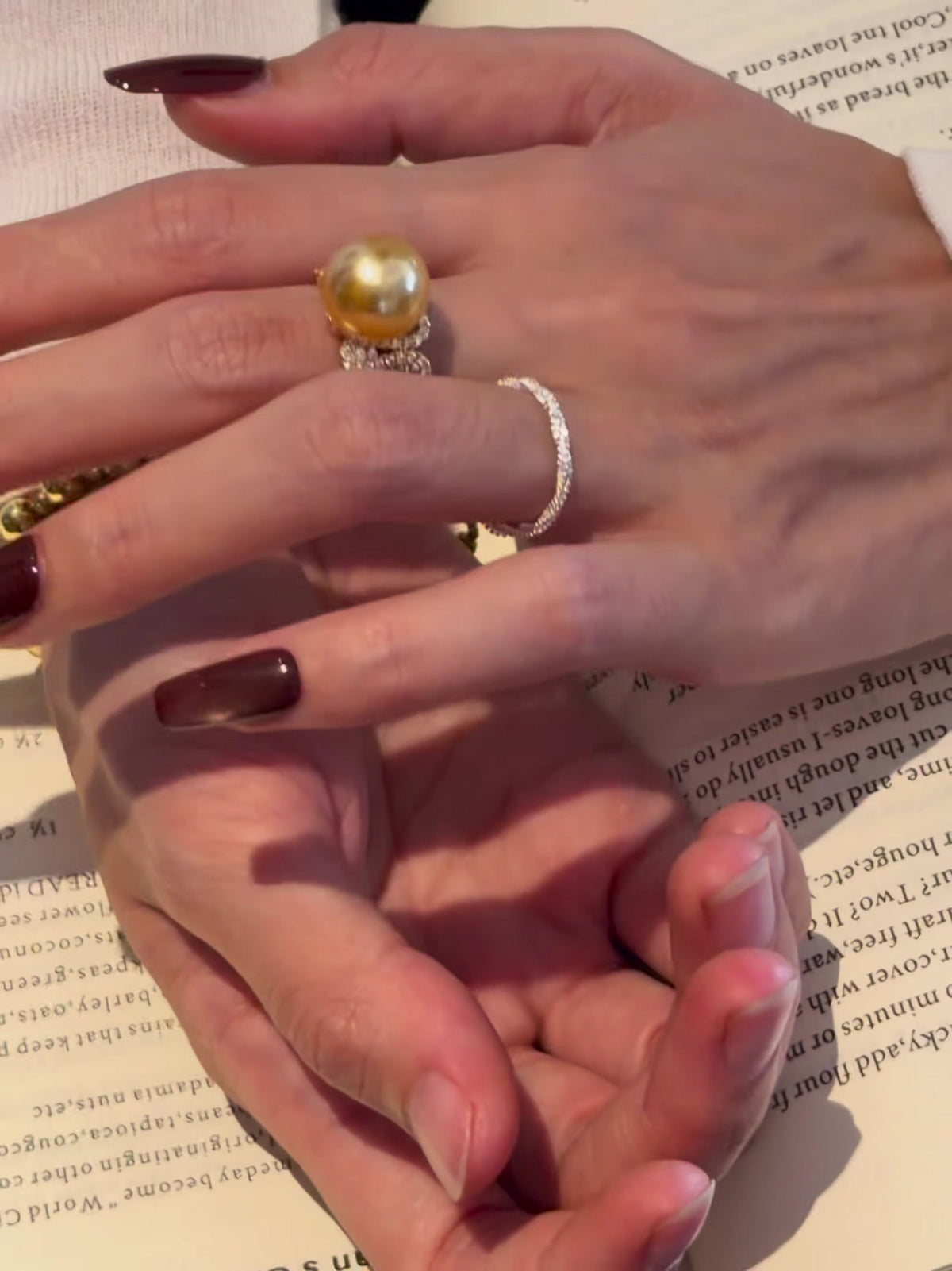 Styled view of statement high-lustre freshwater pearl ring for anniversary dinners