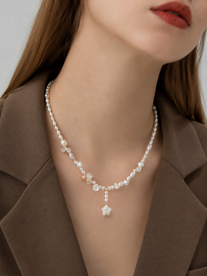 Noémie 7mm Freshwater Pearl Charm Necklace in Sterling Silver