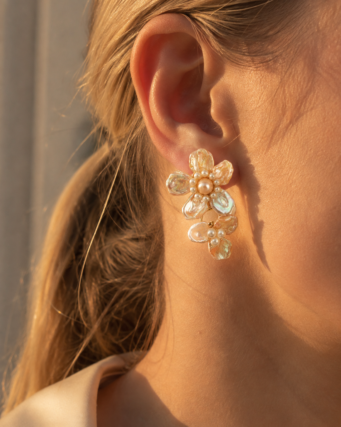 Women’s Baroque Pearl Double Flower Earrings
