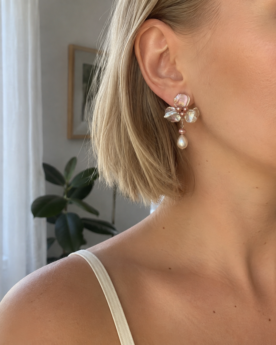 Blumenohrringe Damen mit Barockperlen & Perlenanhänger