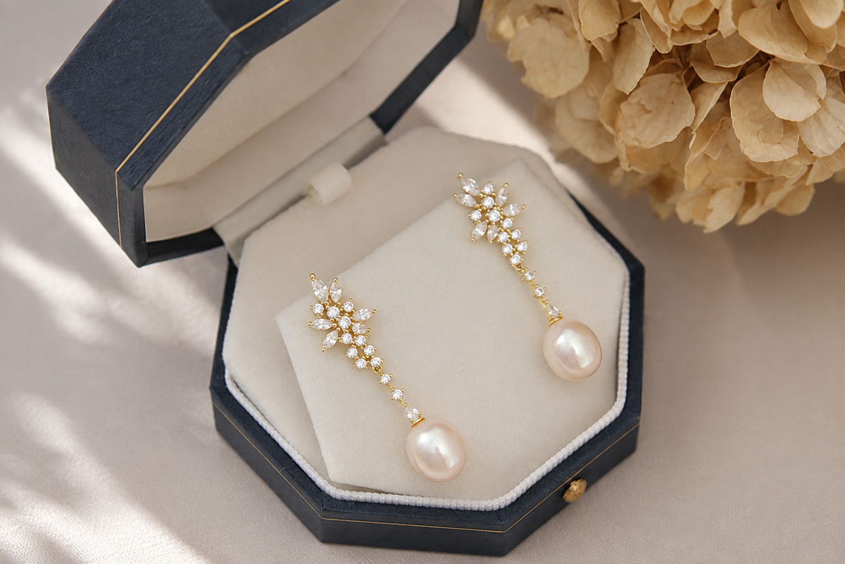 Iridescent Freshwater Pearl Floral Drop Earrings