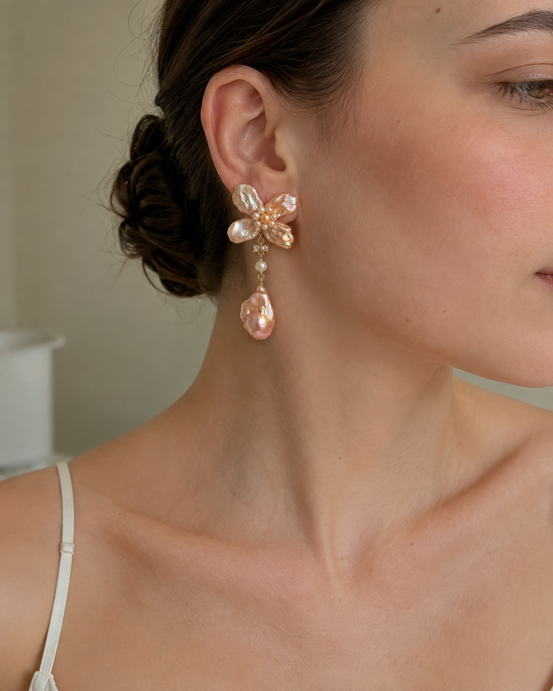 Women’s Baroque Pearl Flower Earrings with Drop Pearls