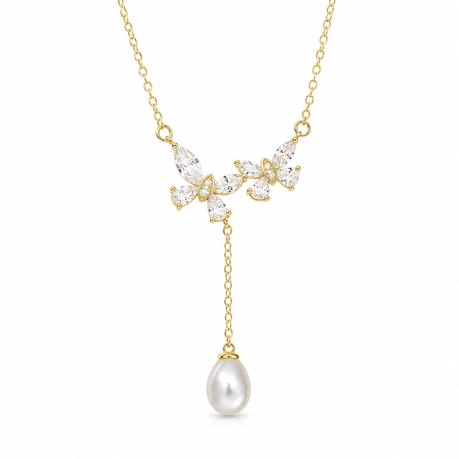 Fleur 14K Gold Y Necklace with Freshwater Pearl and Cubic Zirconia